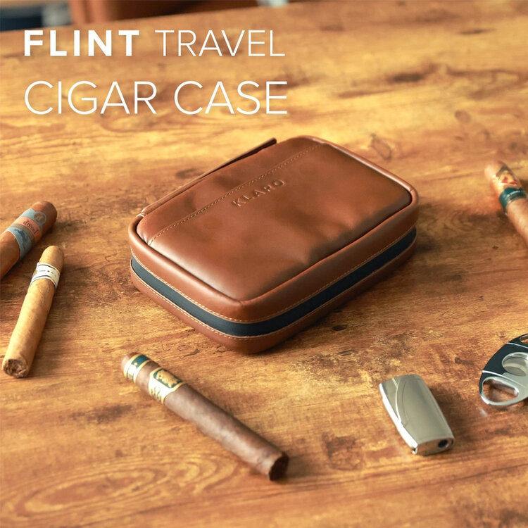 Klaro Humidore Braune Flint Reise-Lederzigarren Etui