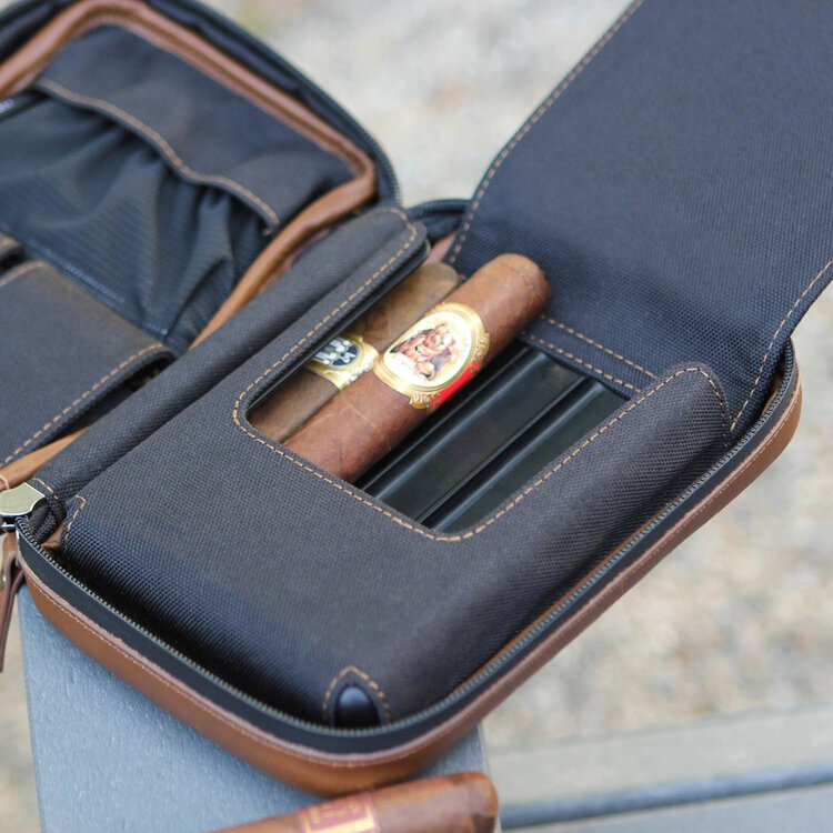 Klaro Humidore Braune Flint Reise-Lederzigarren Etui