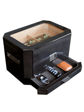 Klaro Octodor Humidor Schwarz Klavierlack mit Glasdeckel