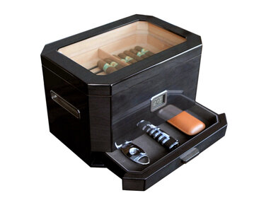 Klaro Humidor Octodor Schwarz Klavierlack für bis zu 100 Zigarren