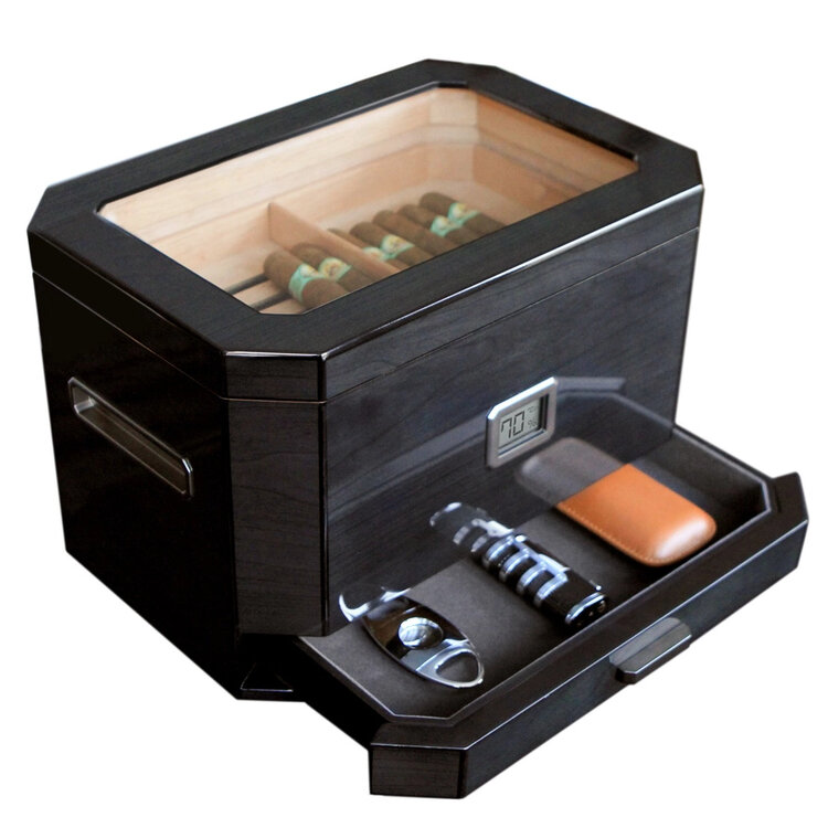 Klaro Humidore  Octodor Humidor mit Glasplatte schwarz 100 Zigarren