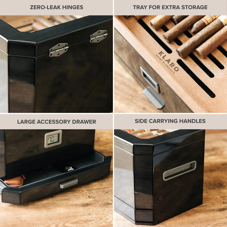 Klaro Humidore  Octodor Humidor mit Glasplatte schwarz 100 Zigarren