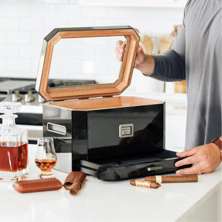 Klaro Humidore  Octodor Humidor mit Glasplatte schwarz 100 Zigarren