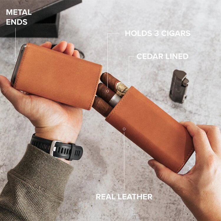 Klaro  Premium-Reiseetui für 3 Zigarren — Sattelbraun