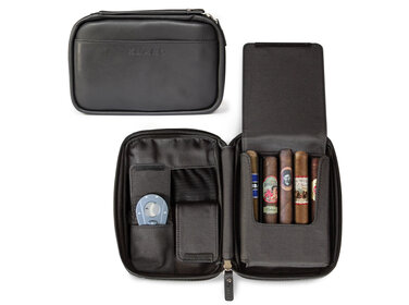 Klaro Schwarzes Flint Reise-Lederzigarren Etui