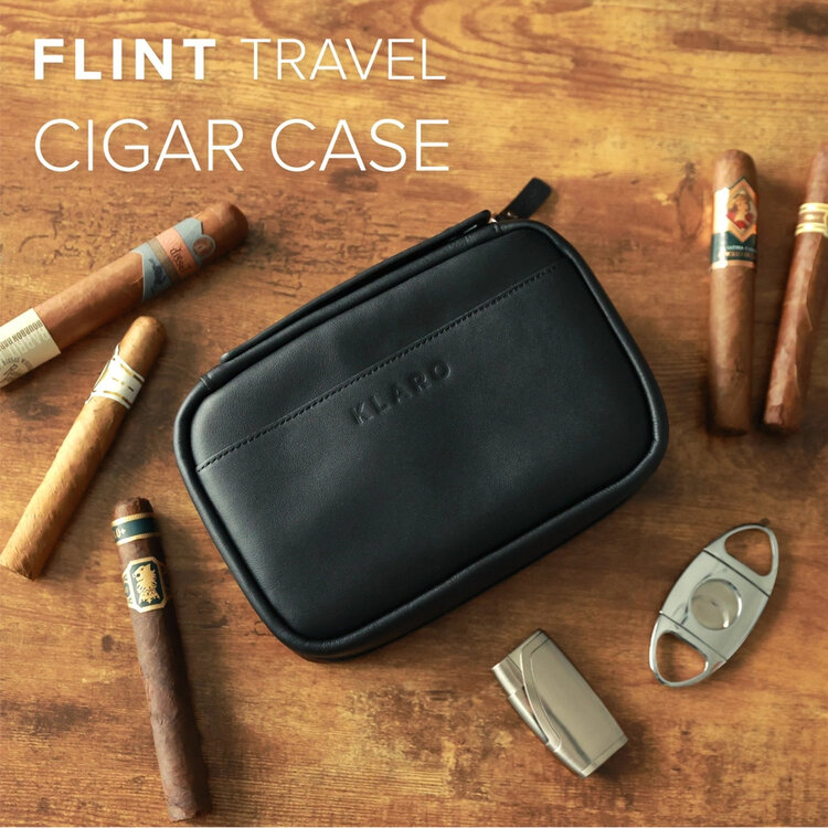 Klaro Humidore Schwarzes  Flint Reise-Lederzigarren Etui