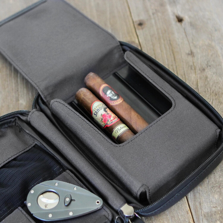 Klaro Humidore Schwarzes  Flint Reise-Lederzigarren Etui