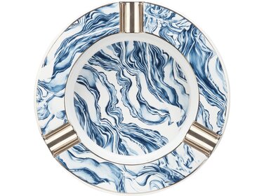 S.T. Dupont  Aschenbecher XL Wave Porzellan Blau mit Goldrand