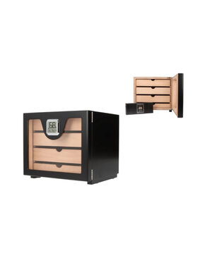 Angelo Humidorschrank Schwarz mit Glastür und Digital-Hygrometer