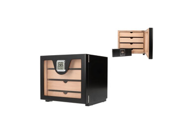 Angelo Humidorschrank Schwarz mit Glastür und Digital-Hygrometer
