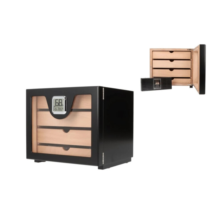 Angelo Humidorschrank Schwarz mit Glastür und Digital-Hygrometer