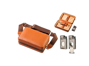 Angelo Brown  Travel Humidor für 6 Zigarren mit Feuerzeug