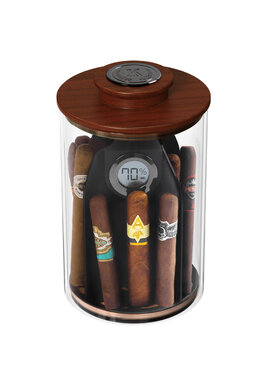 Klaro Cylindor Humidor, Glasgefäß und Deckel aus Akazienholz 25 Zigarren