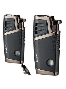 Eurojet Feuerzeug 2xJet, schwarz/anthrazit mit Bohrer