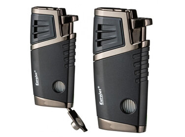 Eurojet Feuerzeug 2xJet, schwarz/anthrazit mit Bohrer