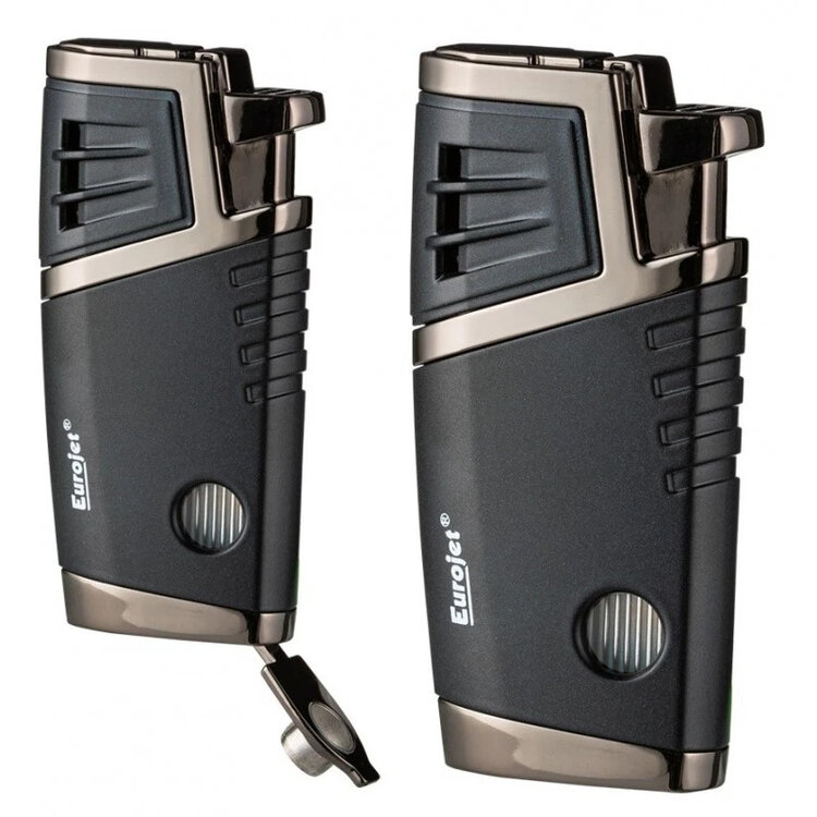 Eurojet Feuerzeug 2xJet, schwarz/anthrazit mit Bohrer