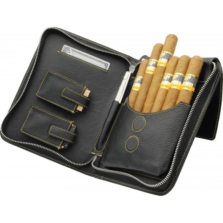 Adorini Zigarrentasche Leder Gelb für 5–7 Zigarren mit Zusatzfächern
