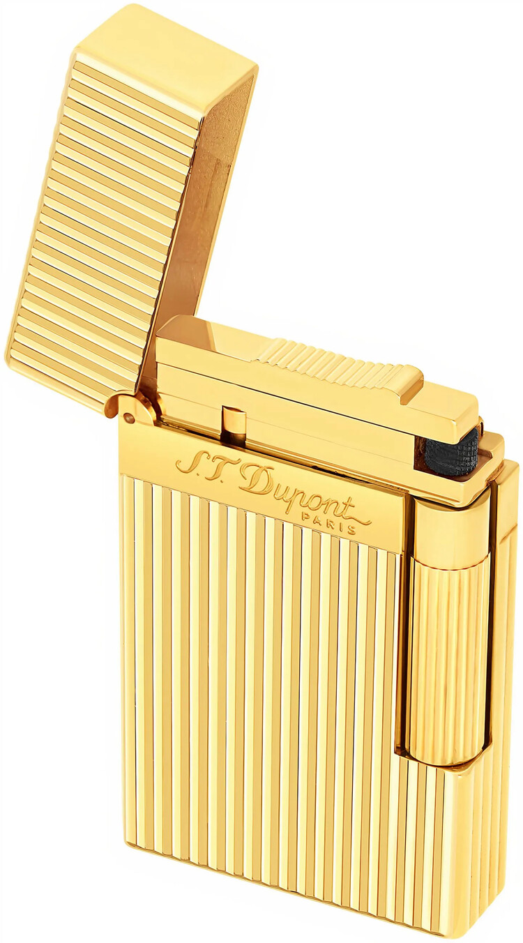 S.T. Dupont  Ligne 2 16827 Feuerzeug breite Flamme längsgestreift Gelbgold