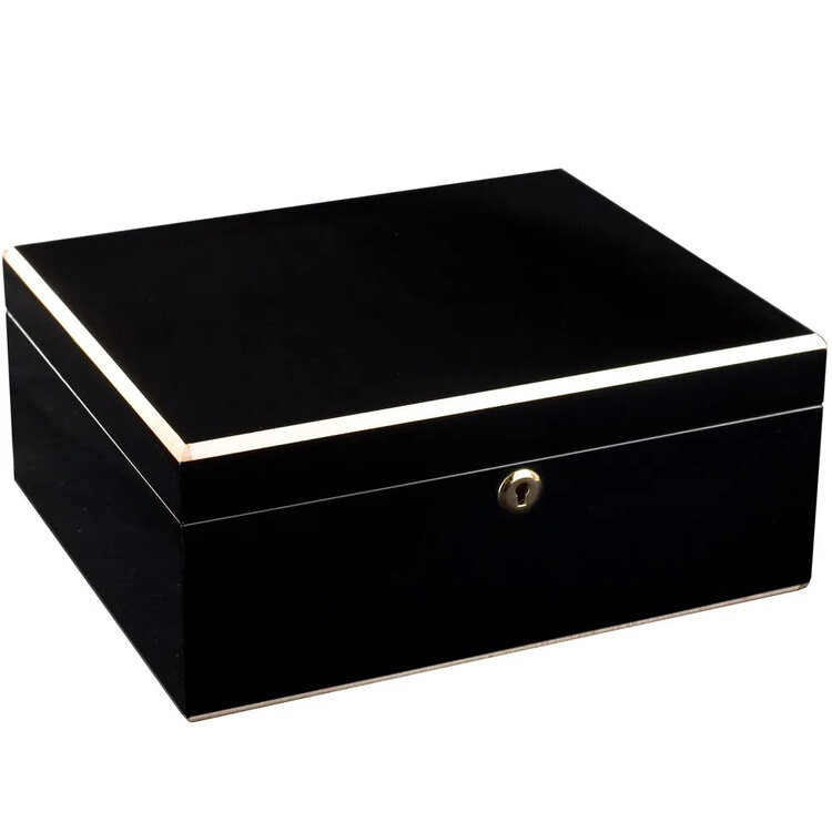 Adorini Milan Medium Deluxe Humidor Schwarz Hochglanz mit Echtholzkante für 75 Zigarren