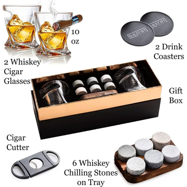 Bezrat Whiskeygläser und Zubehör – 12-teiliges Geschenkset