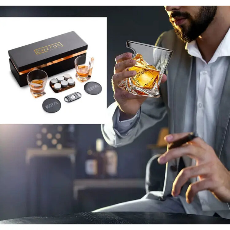 Bezrat Whiskeygläser und Zubehör – 12-teiliges Geschenkset