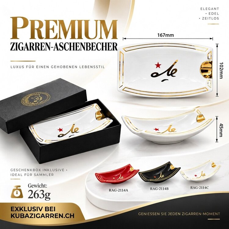 Guevara Zigarrenaschenbecher Keramik Schwarz/Gold RAG-2115