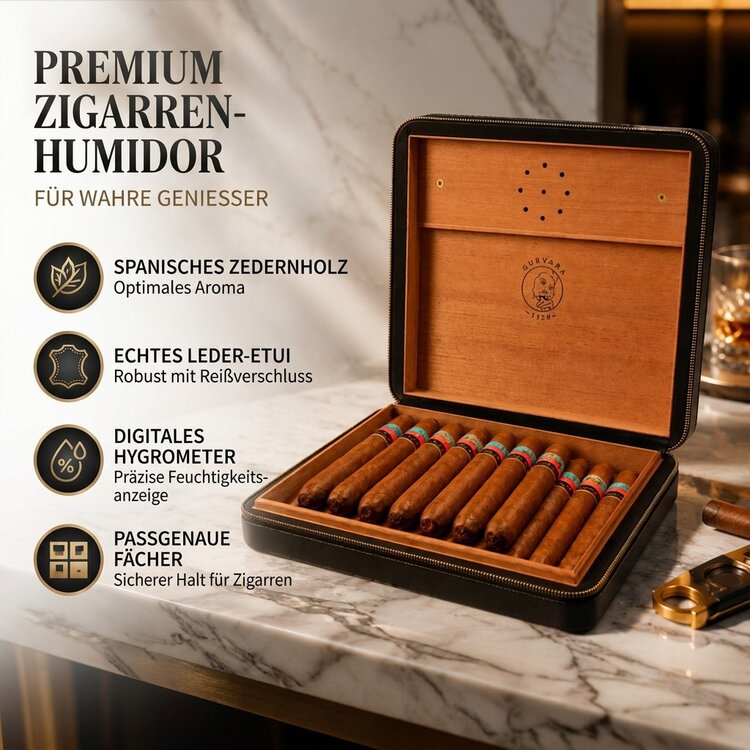 Guevara Guevara Reisehumidor RAG-6308 Leder Schwarz mit Hygrometer