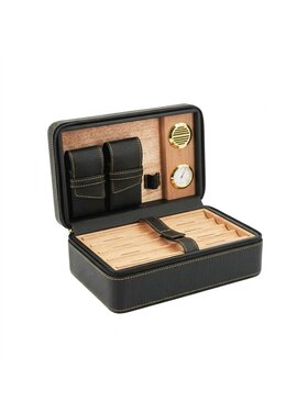 Guevara Reisehumidor ZD017 Leder Schwarz mit Hygrometer