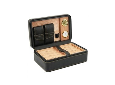 Guevara Reisehumidor ZD017 Leder Schwarz mit Hygrometer