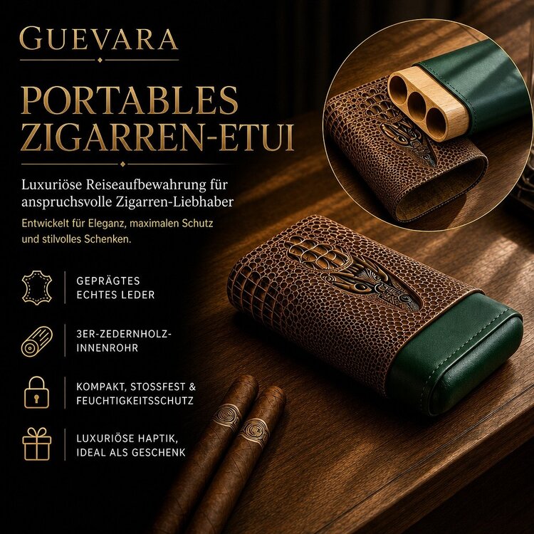 Guevara Zigarrenetui ZD010 Kroko-Optik Braun/Grün für 3 Zigarren