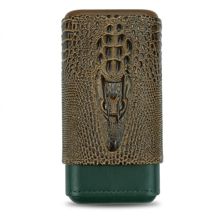 Guevara Zigarrenetui ZD010 Kroko-Optik Braun/Grün für 3 Zigarren