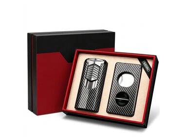 Guevara Zigarren-Geschenkset RAG-6263 Feuerzeug und Cutter Carbon Schwarz