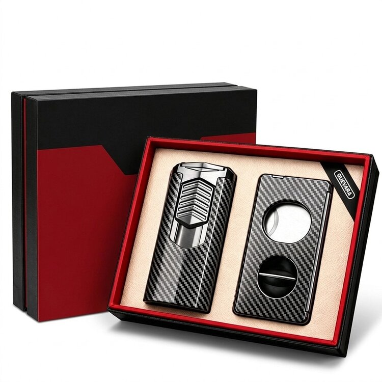Guevara Zigarren-Geschenkset RAG-6263 Feuerzeug und Cutter Carbon Schwarz