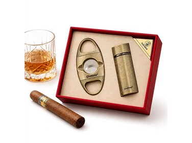 Guevara Zigarren-Geschenkset Feuerzeug und Cutter Retro Kupfer