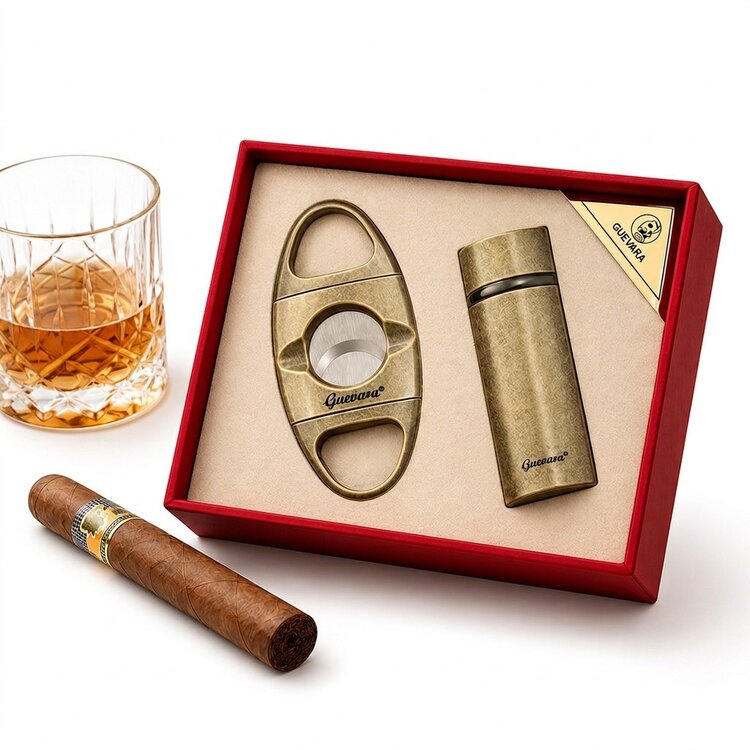 Guevara Zigarren-Geschenkset Feuerzeug und Cutter Retro Kupfer