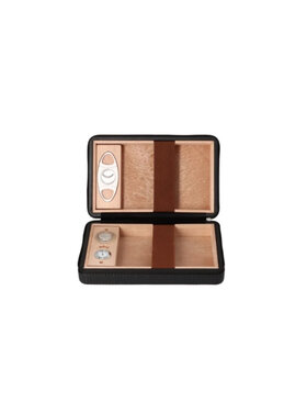 Angelo Reisehumidor Schwarz Rautenmuster für 5–10 Zigarren mit Hygrometer und Cutter
