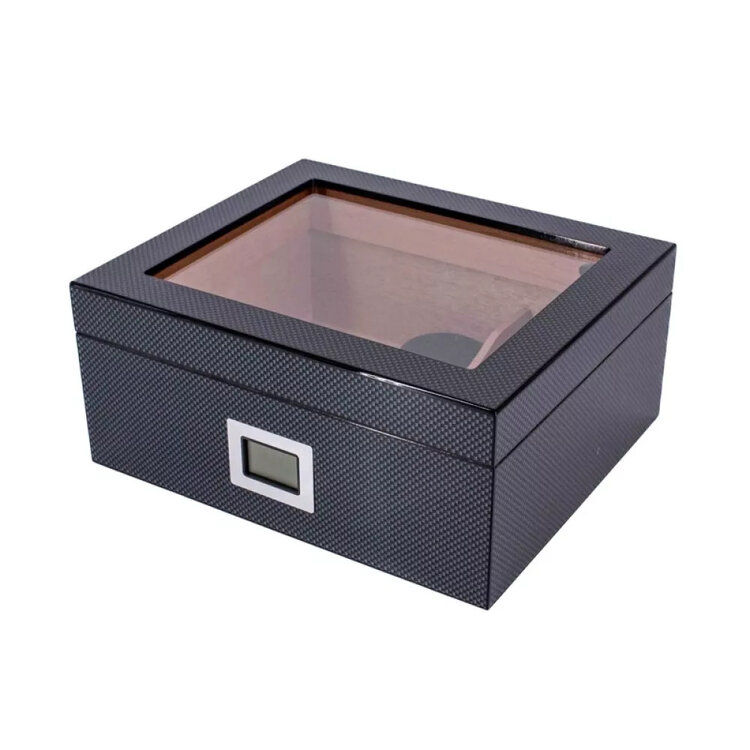 Angelo Humidor Carbon-Optik mit Glasdeckel für 40 Zigarren