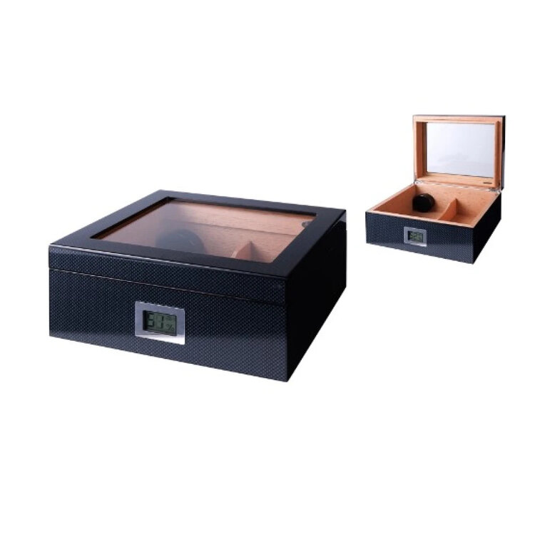 Angelo Humidor Carbon-Optik mit Glasdeckel für 40 Zigarren