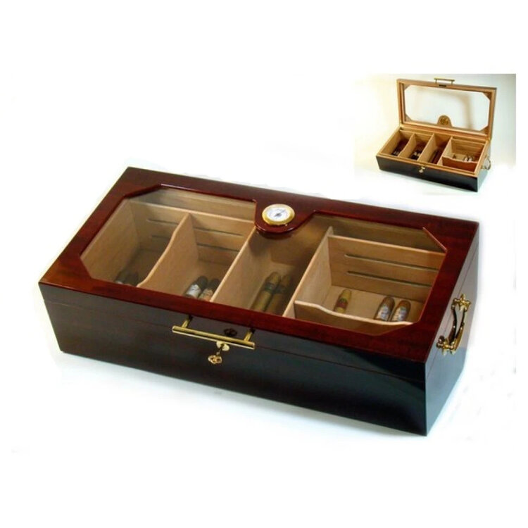 Angelo  Humidor Rotbraun mit Glasdeckel für 150 Zigarren