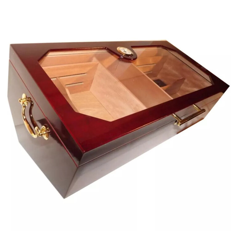 Angelo  Humidor Rotbraun mit Glasdeckel für 150 Zigarren