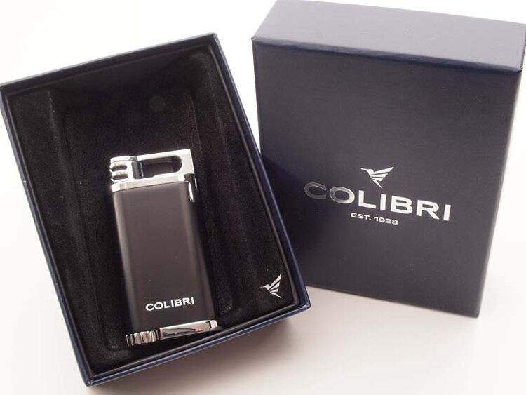 Colibri  Belmont Feuerzeug Schwarz matt/Chrom mit windsicherer Single-Jet-Flamme