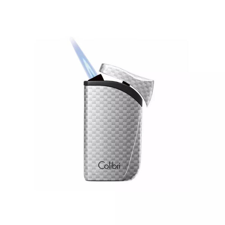 Colibri Falcon Feuerzeug Carbon Silber mit Schrägflamme
