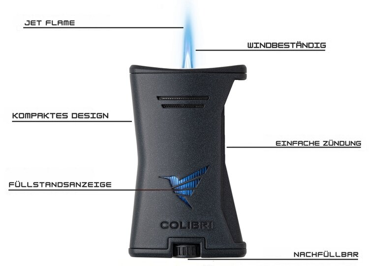 Colibri  Slim Feuerzeug Schwarz/Gold