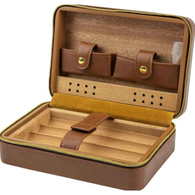 Graziani  Reisehumidor Schwarz Rautenmuster mit Cutter für 5–10 Zigarren