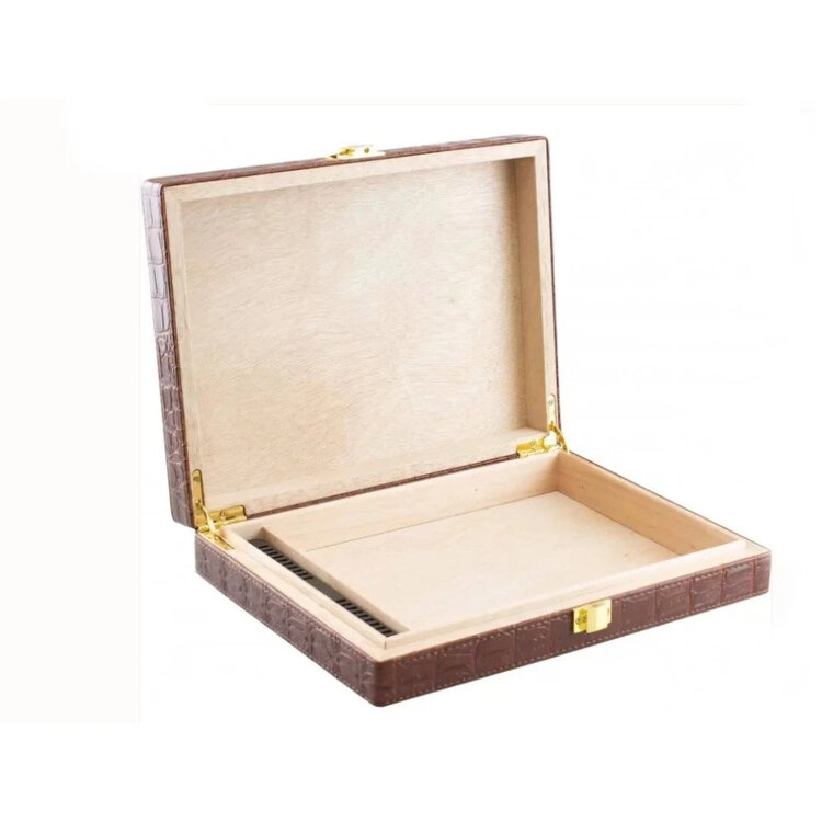 Graziani  Reisehumidor Braun Kroko-Optik Silber für 10 Zigarren