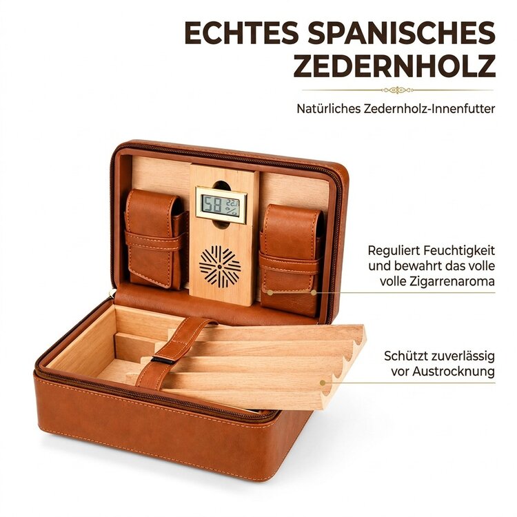 Guevara  ZD013 Reisehumidor Braun für 8 Zigarren