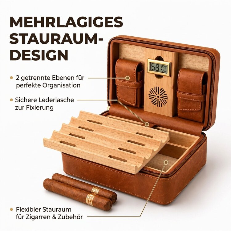 Guevara  ZD013 Reisehumidor Braun für 8 Zigarren
