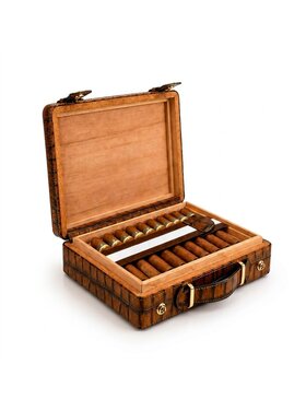 Guevara ZD012 Humidor-Koffer Kroko-Optik Braun für 18 Zigarren