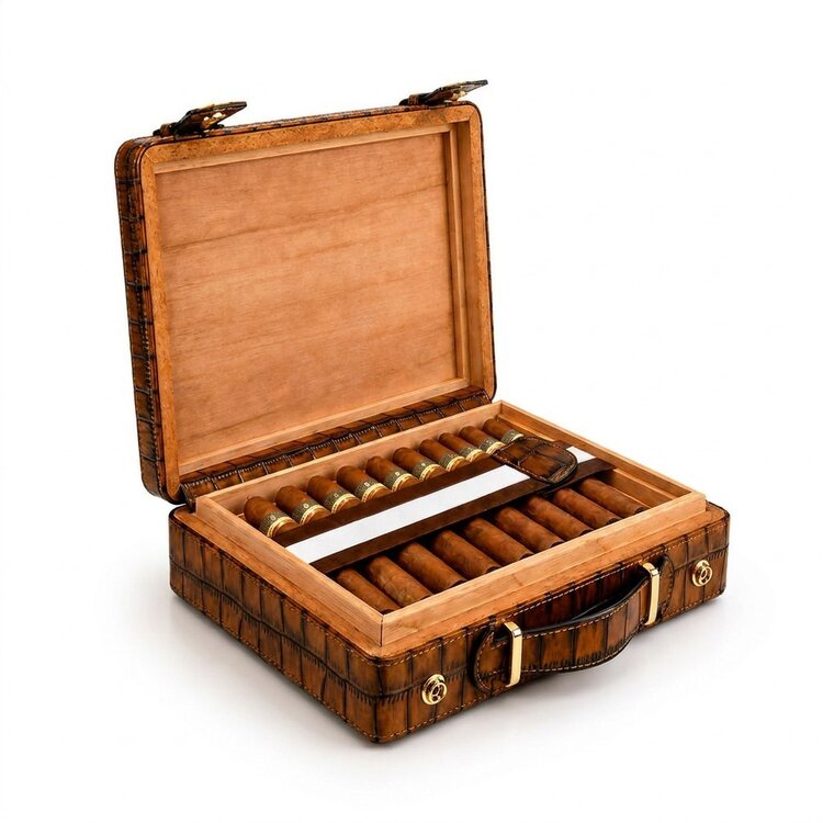 Guevara  ZD012 Humidor-Koffer Kroko-Optik Braun für 18 Zigarren