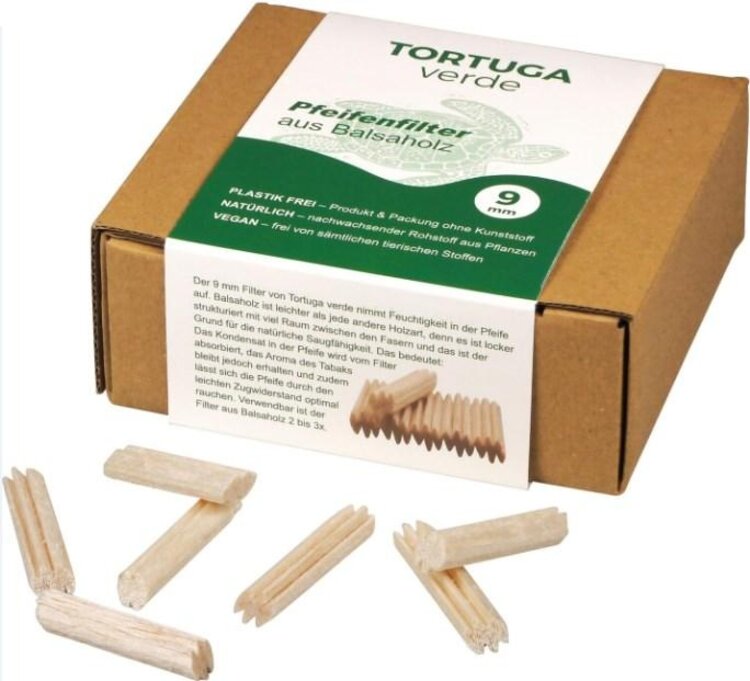 Tortuga verde Tortuga verde Balsaholz-Pfeifenfilter 9 mm, 110 Stück